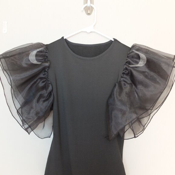Black Sexy Flutter Sleeve Bodysuit Size Medium - Picture 8 of 12